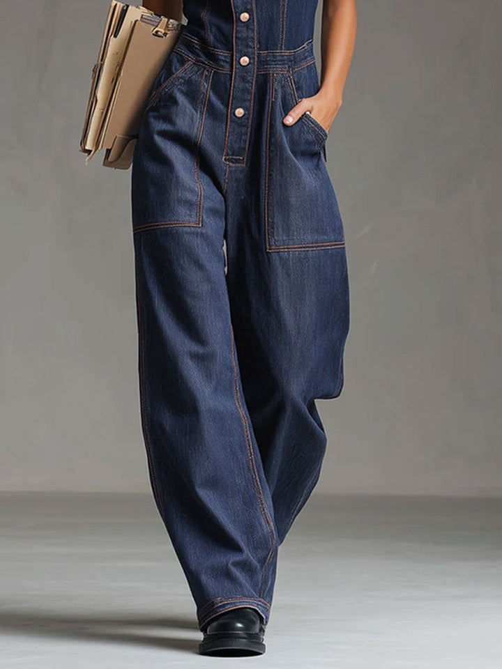 Vroni - Overall lässig Retro aus Jeansstoff mit Kragen und Taschen ärmellos