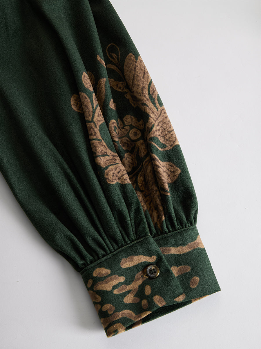Martina - Maxikleid Retro für den Alltag aus Kunstwildleder Blumenmuster mit Fransen und V-Ausschnitt