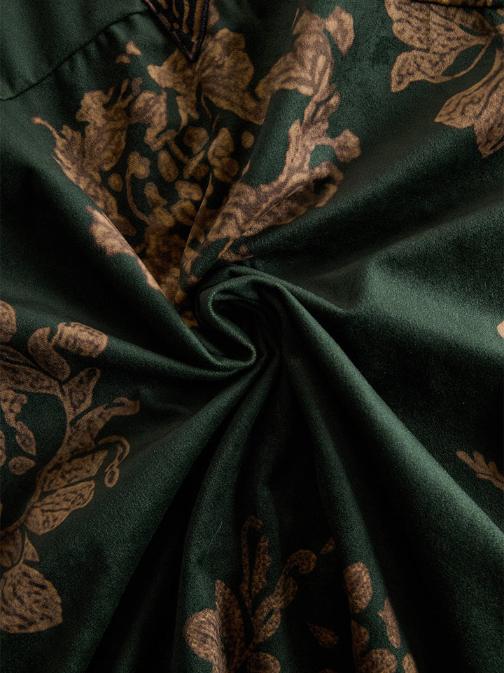 Martina - Maxikleid Retro für den Alltag aus Kunstwildleder Blumenmuster mit Fransen und V-Ausschnitt