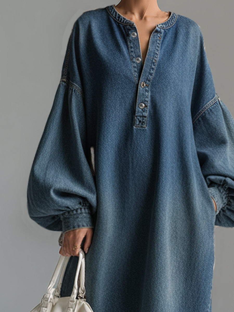 Petra - Elegantes Maxikleid für den Alltag aus Jeansstoff mit Knöpfenn