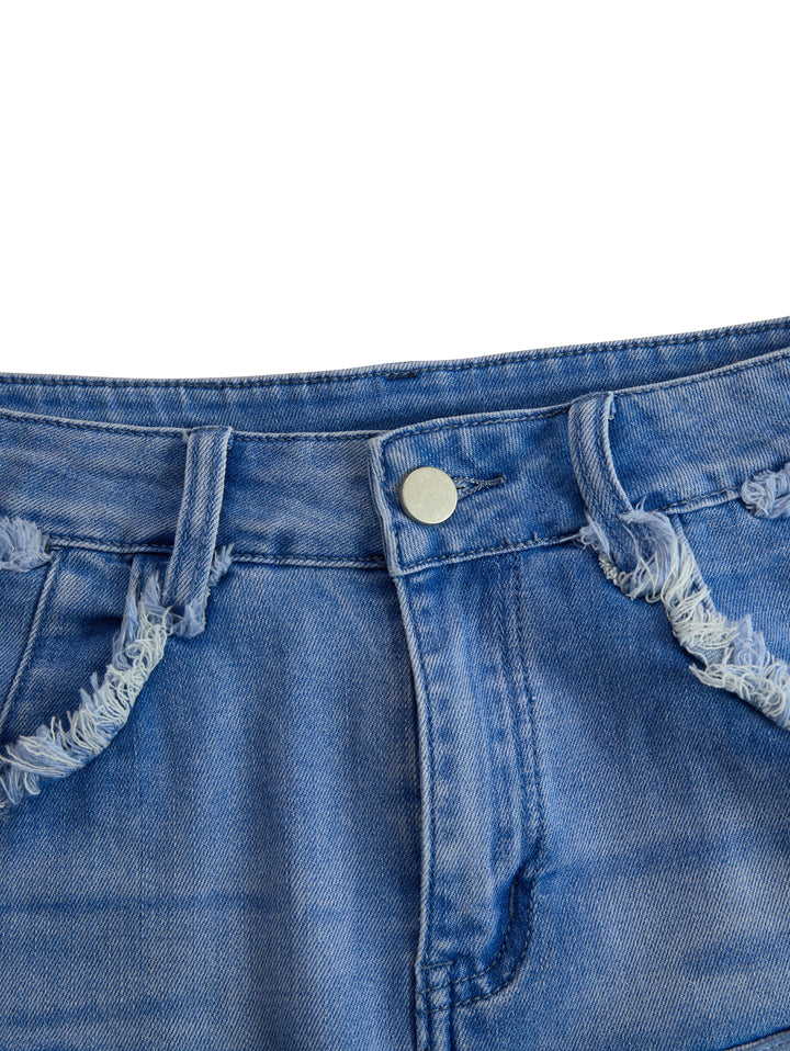 Malia - Shorts Western im Retro-Stil aus Jeansstoff gestreift mit Fransen und offener Kante