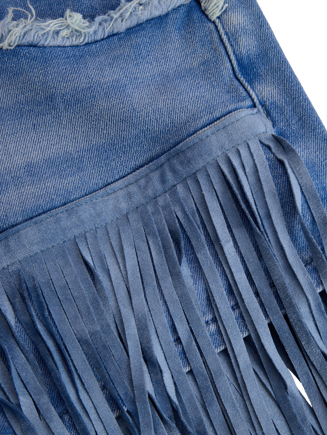 Malia - Shorts Western im Retro-Stil aus Jeansstoff gestreift mit Fransen und offener Kante
