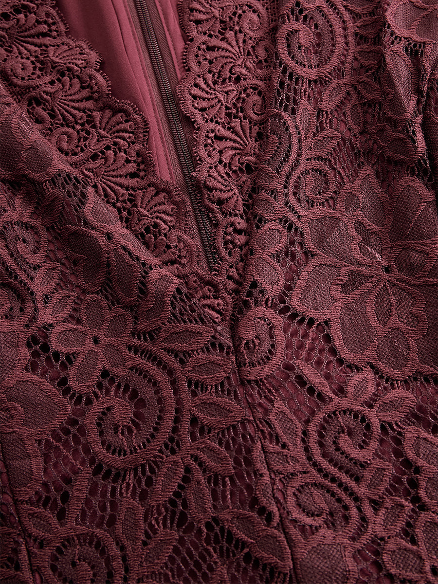 Telse - Midikleid Western im Retro-Stil aus Spitze mit V-Ausschnitt und Einsätze aus Spitze