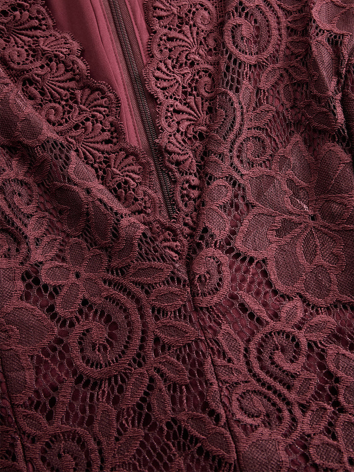 Telse - Midikleid Western im Retro-Stil aus Spitze mit V-Ausschnitt und Einsätze aus Spitze