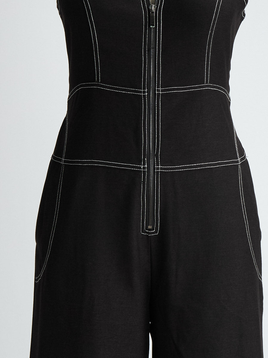 Tilda - Overall elegant für den Alltag aus Jeansstoff mit Reißverschluss und V-Ausschnitt und ärmellosem Schnitt