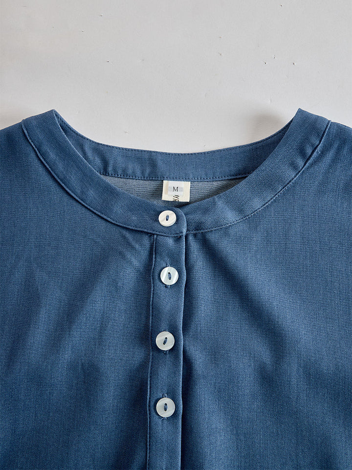 Marlena - Maxikleid Retro für den Alltag aus Jeansstoff mit V-Ausschnitt