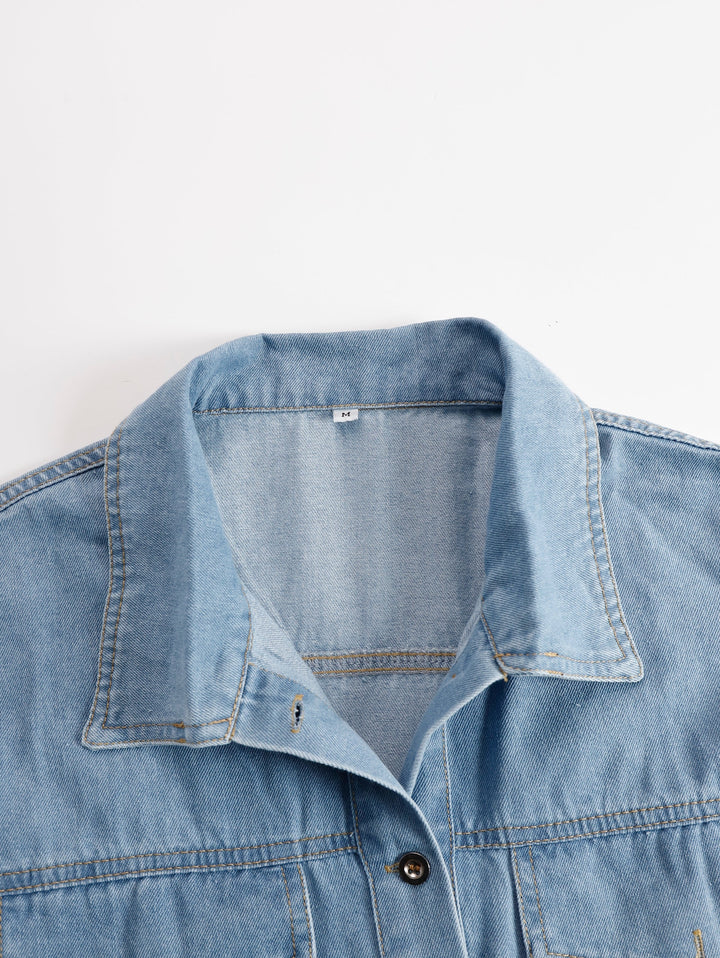 Verena - Minikleid lässig Retro aus Jeansstoff mit Fransen und V-Ausschnitt
