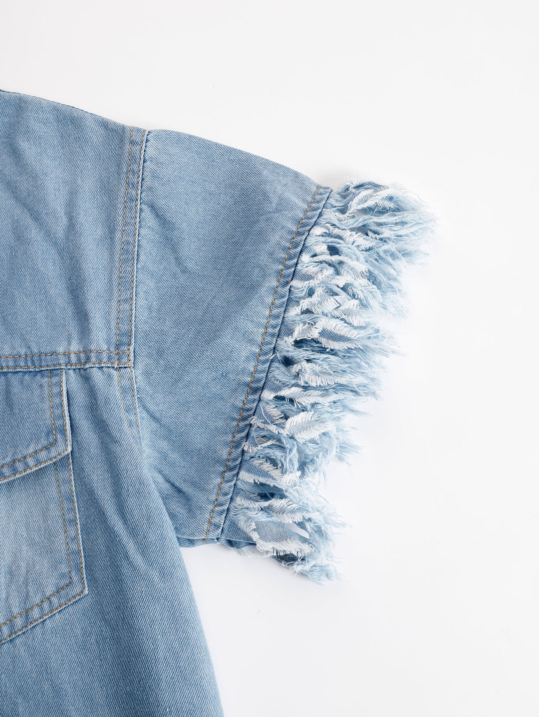 Verena - Minikleid lässig Retro aus Jeansstoff mit Fransen und V-Ausschnitt
