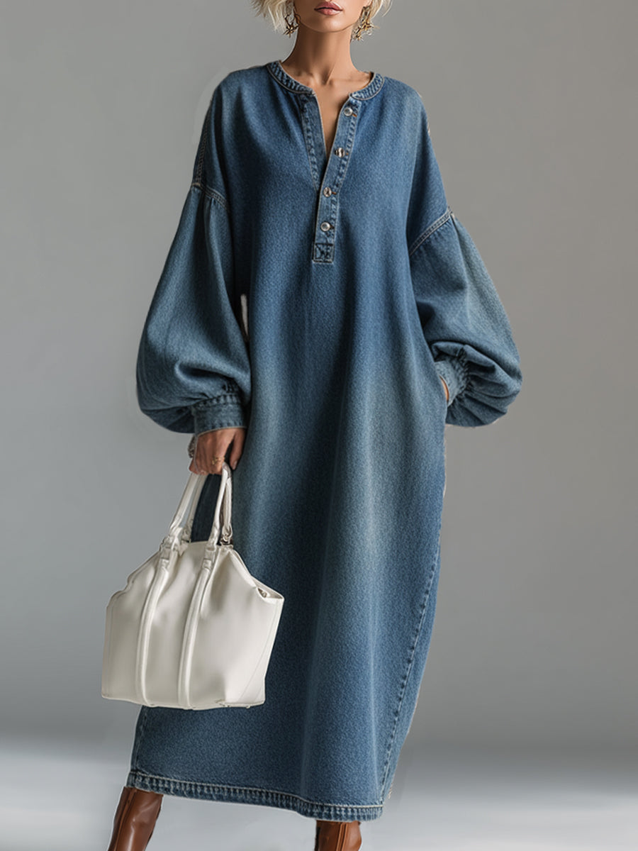 Petra - Elegantes Maxikleid für den Alltag aus Jeansstoff mit Knöpfenn