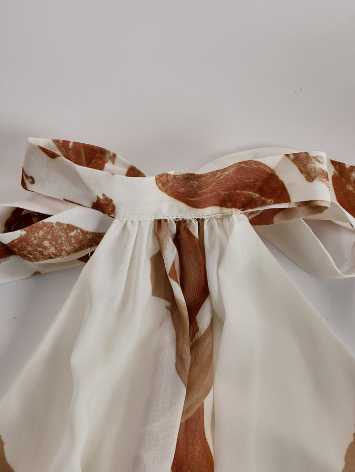 Maike - Maxikleid Western im Retro-Stil aus Chiffon abstrakt mit Schlitz und schulterfrei und ärmellos