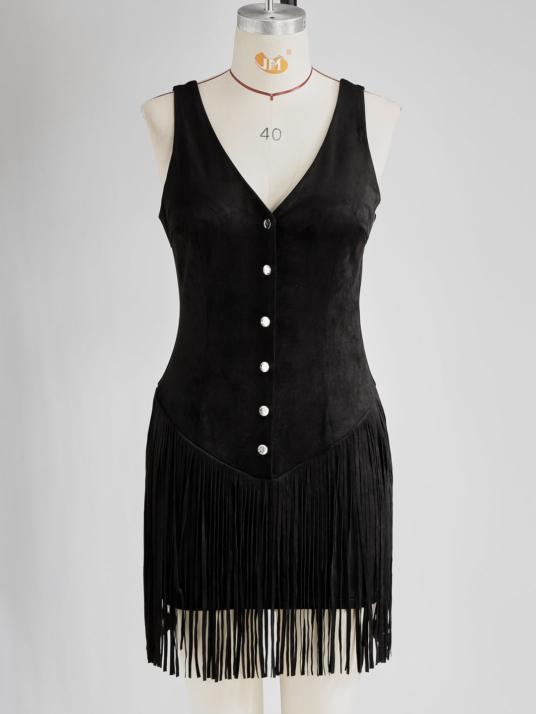 Lotta - Minikleid Western im Retro-Stil aus Kunstwildleder mit Fransen und V-Ausschnitt und ärmellosem Schnitt