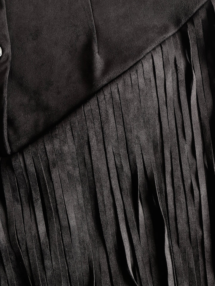 Lotta - Minikleid Western im Retro-Stil aus Kunstwildleder mit Fransen und V-Ausschnitt und ärmellosem Schnitt