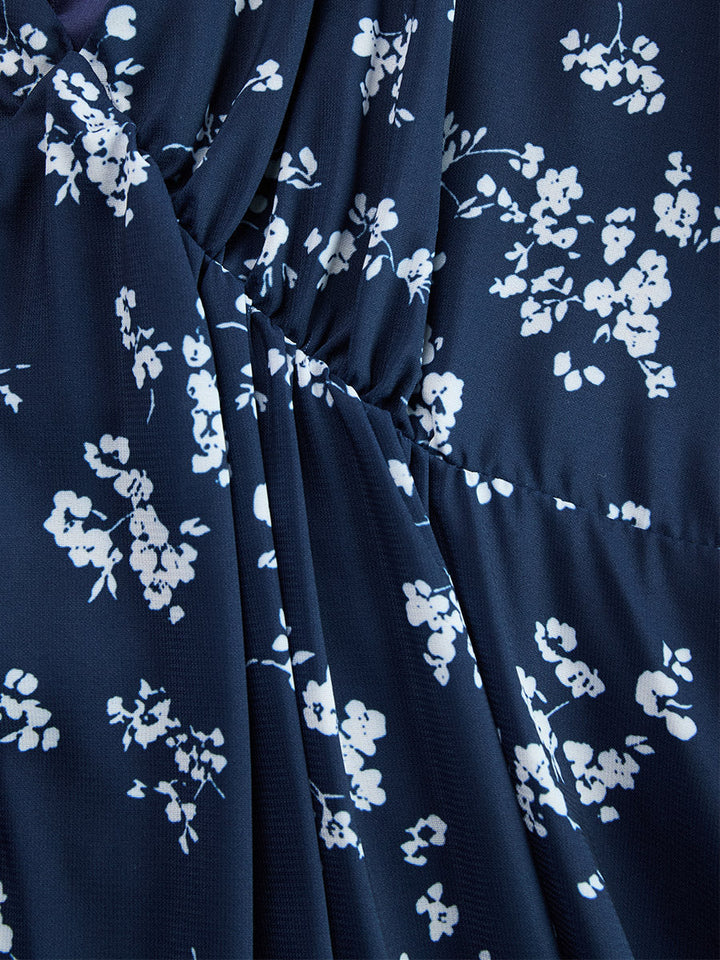 Inga - Maxikleid Western im Retro-Stil aus Chiffon Blumenmuster ärmellos