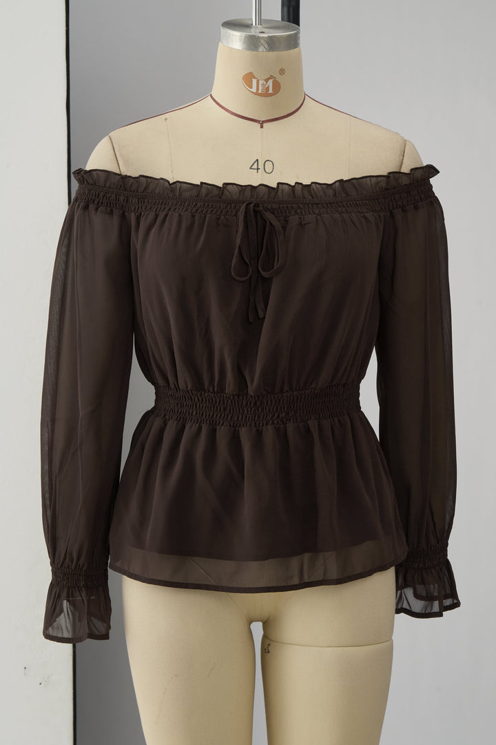 Sigrid - Bluse Western im Retro-Stil aus Chiffon mit Volants und schulterfrei