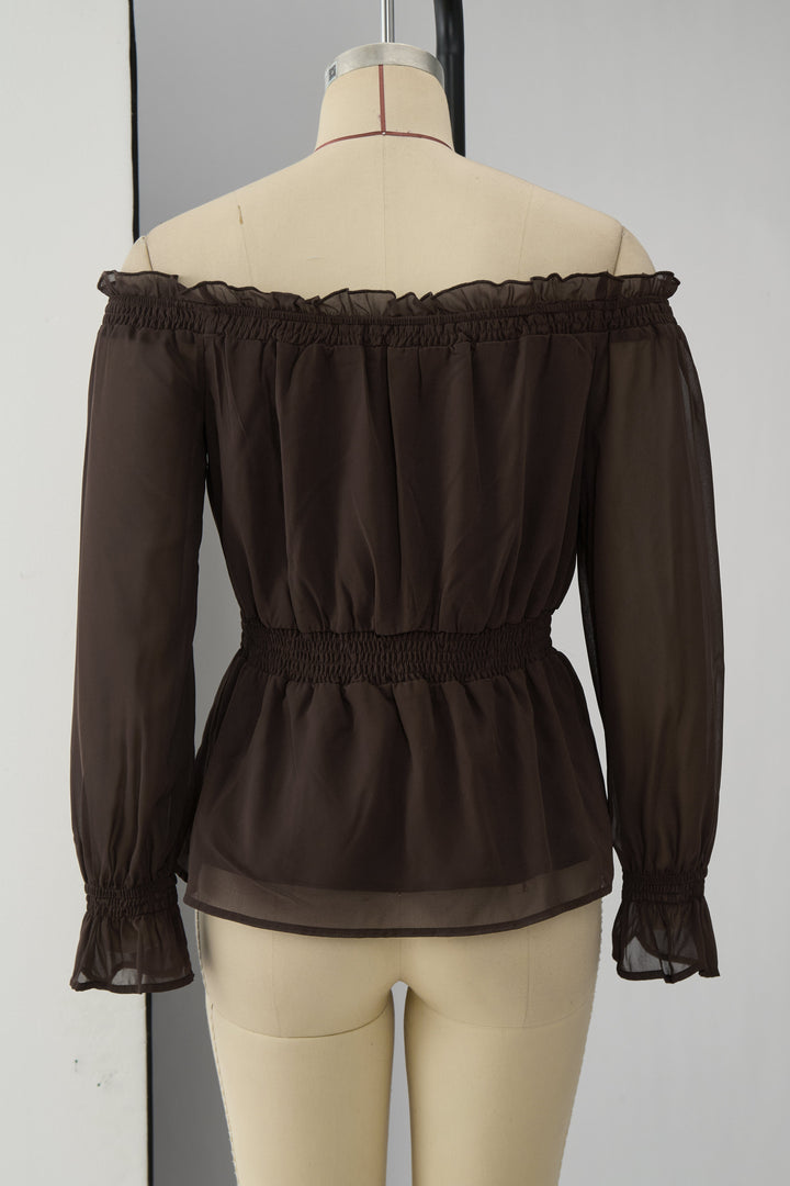 Sigrid - Bluse Western im Retro-Stil aus Chiffon mit Volants und schulterfrei