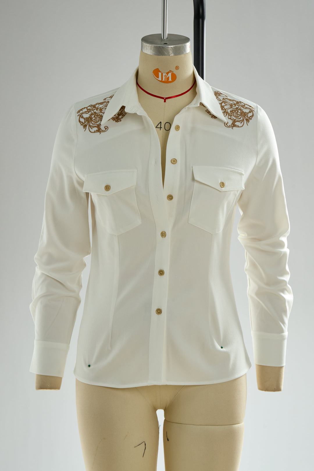 Mareike - Bluse Western im Retro-Stil aus Jeansstoff mit Kragen bestickt
