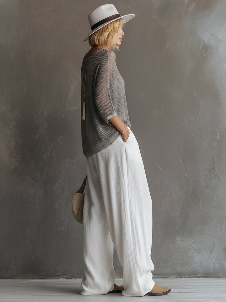 Svea - Hosen-Ensemble für den Alltag aus Leinen mit Einsätzen und durchbrochenen Details