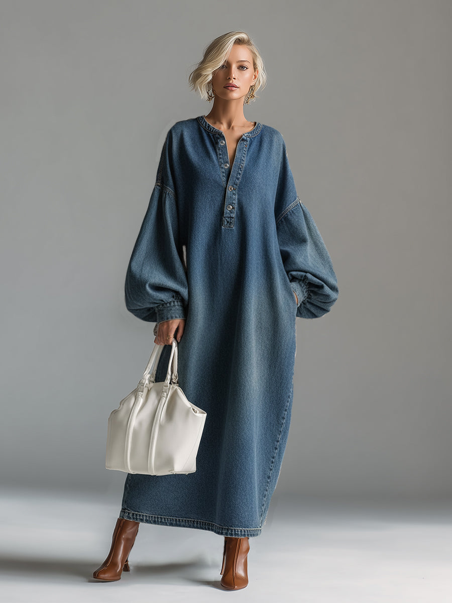 Petra - Elegantes Maxikleid für den Alltag aus Jeansstoff mit Knöpfenn