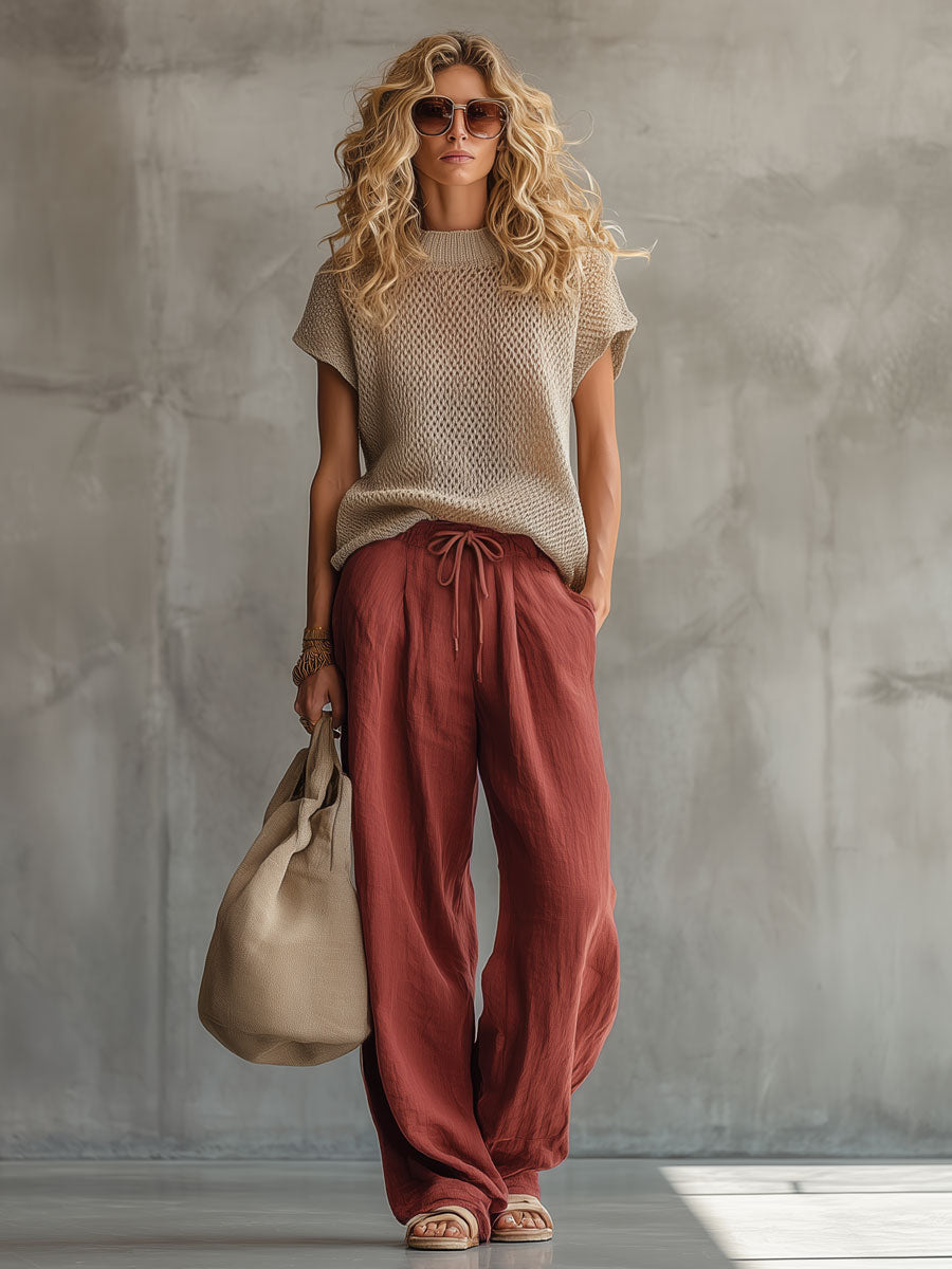 Wiebke - Ensemble mit shorts Western im Retro-Stil aus Leinen mit Linie feminin