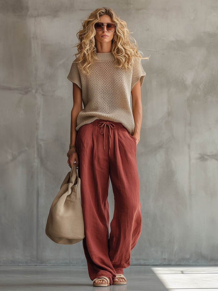 Wiebke - Ensemble mit shorts Western im Retro-Stil aus Leinen mit Linie feminin