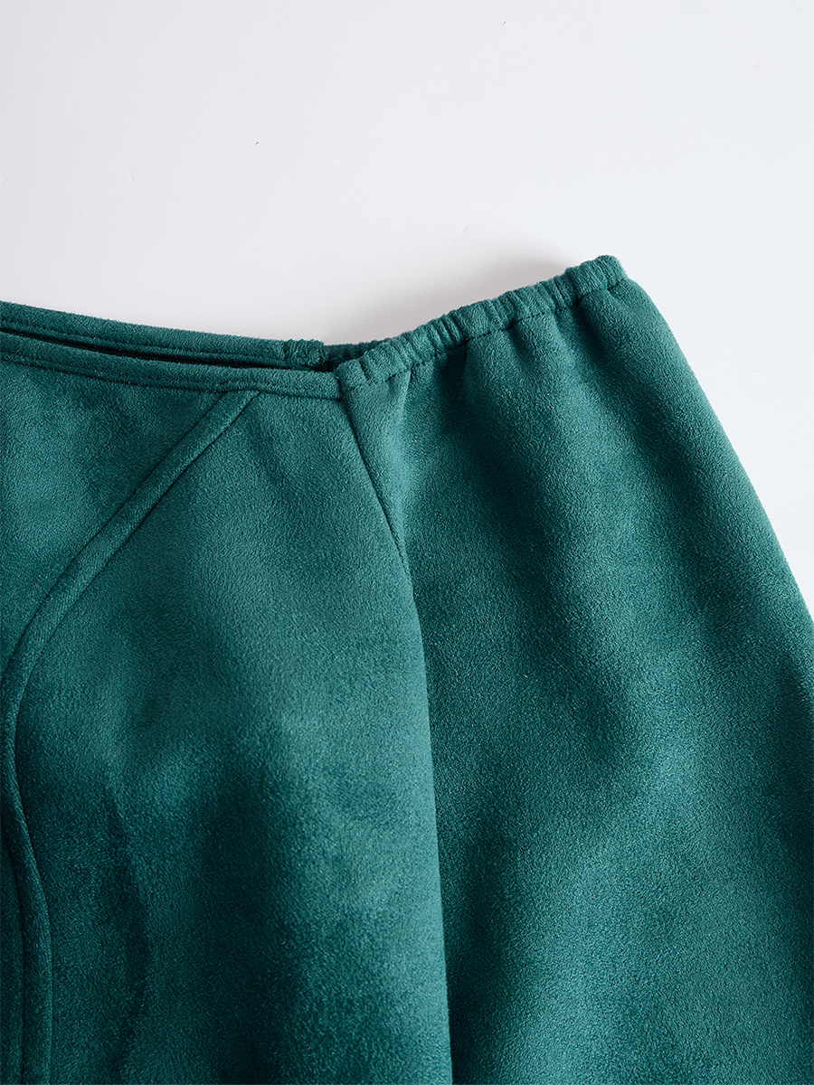 Larissa - Midikleid Western für den Urlaub aus Kunstwildleder im Farbblock-Design mit Fransen und Schlitz
