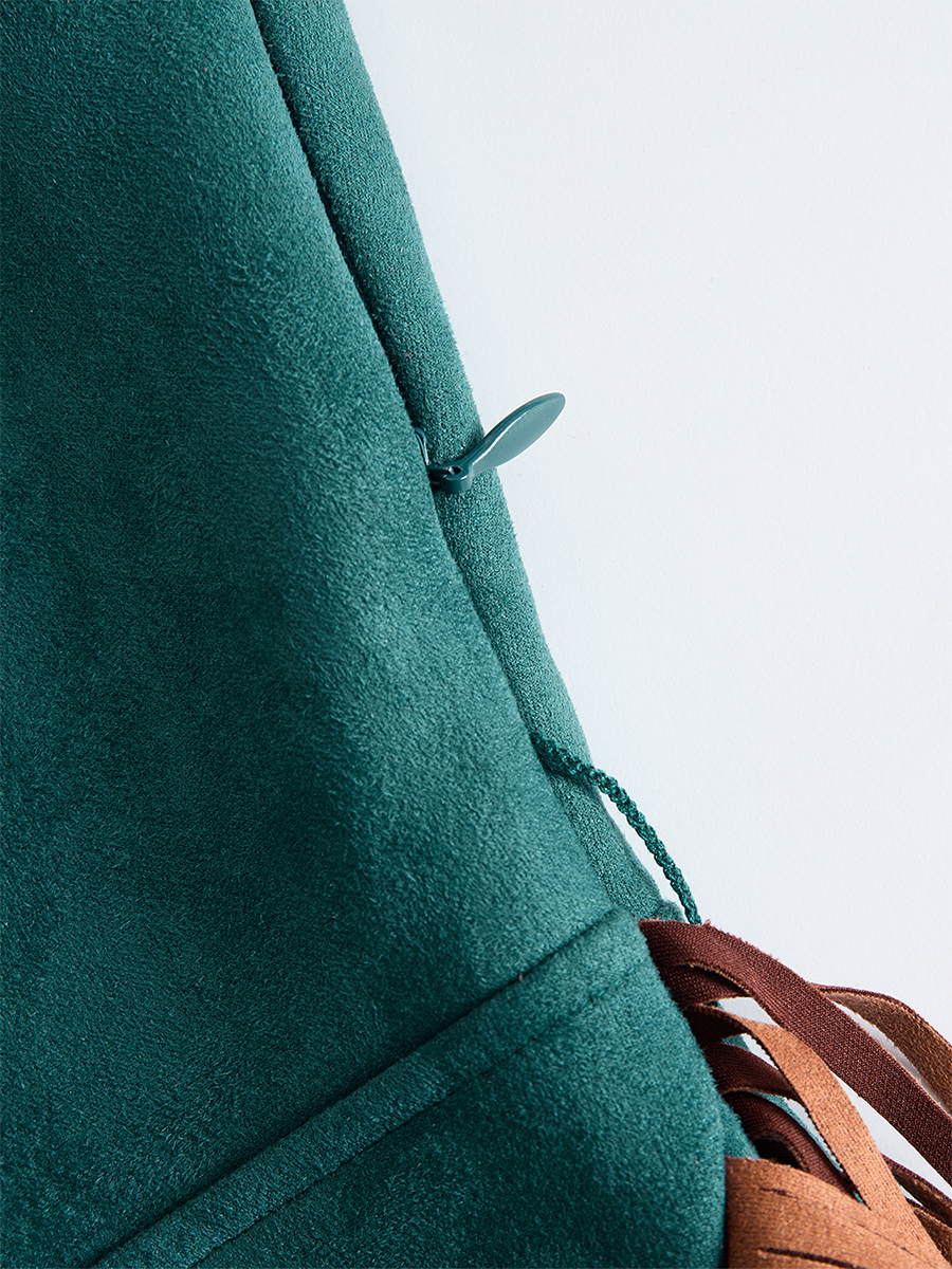 Larissa - Midikleid Western für den Urlaub aus Kunstwildleder im Farbblock-Design mit Fransen und Schlitz