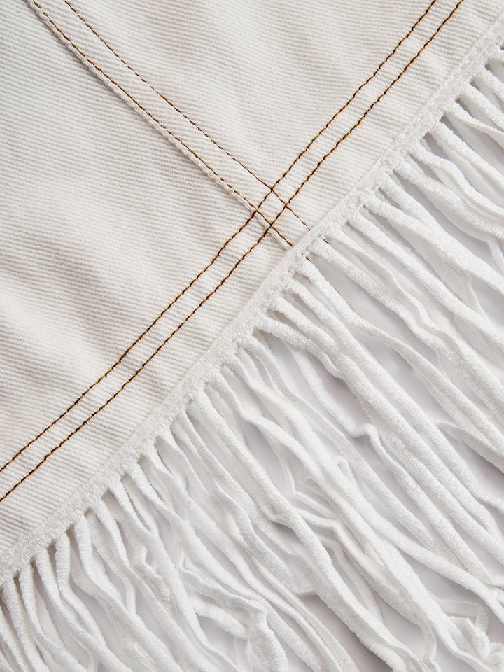 Hannelore - Minikleid Western im Retro-Stil aus Jeansstoff mit Fransen und V-Ausschnitt