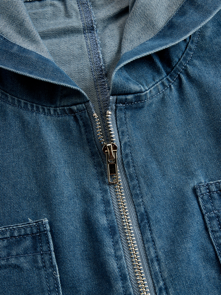 Dorothea - Overall lässig Retro aus Jeansstoff mit Reißverschluss und Kapuze