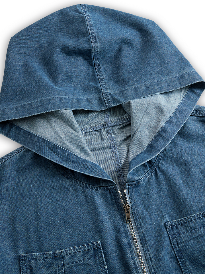Dorothea - Overall lässig Retro aus Jeansstoff mit Reißverschluss und Kapuze