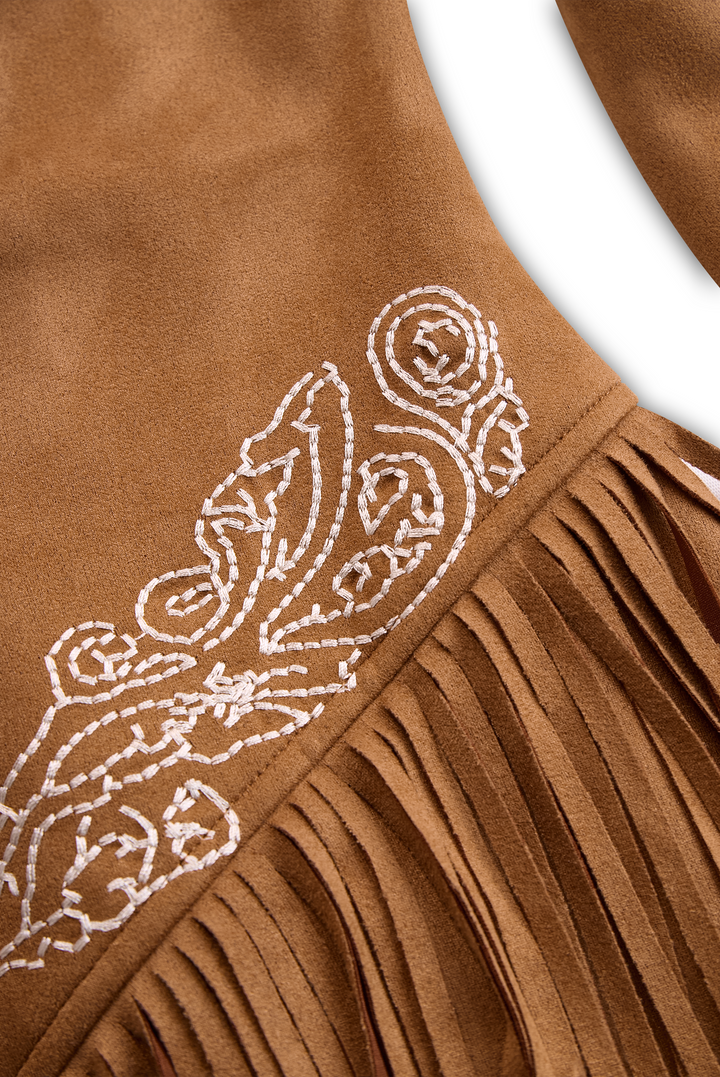 Rafaela - Minikleid Western im Retro-Stil aus Kunstwildleder mit Reißverschluss und Fransen bestickt