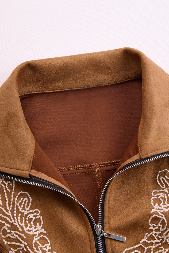 Rafaela - Minikleid Western im Retro-Stil aus Kunstwildleder mit Reißverschluss und Fransen bestickt