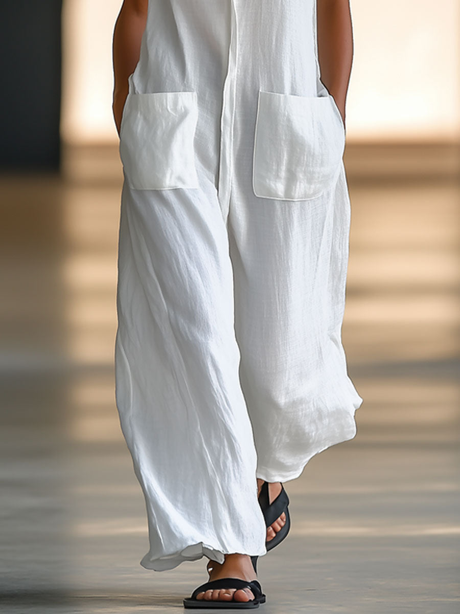 Vanessa - Overall lässig Retro aus Leinen mit Kragen ärmellos