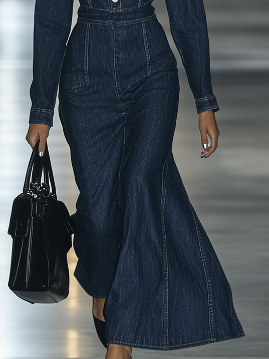 Elisabeth - Maxikleid lässig Retro aus Jeansstoff