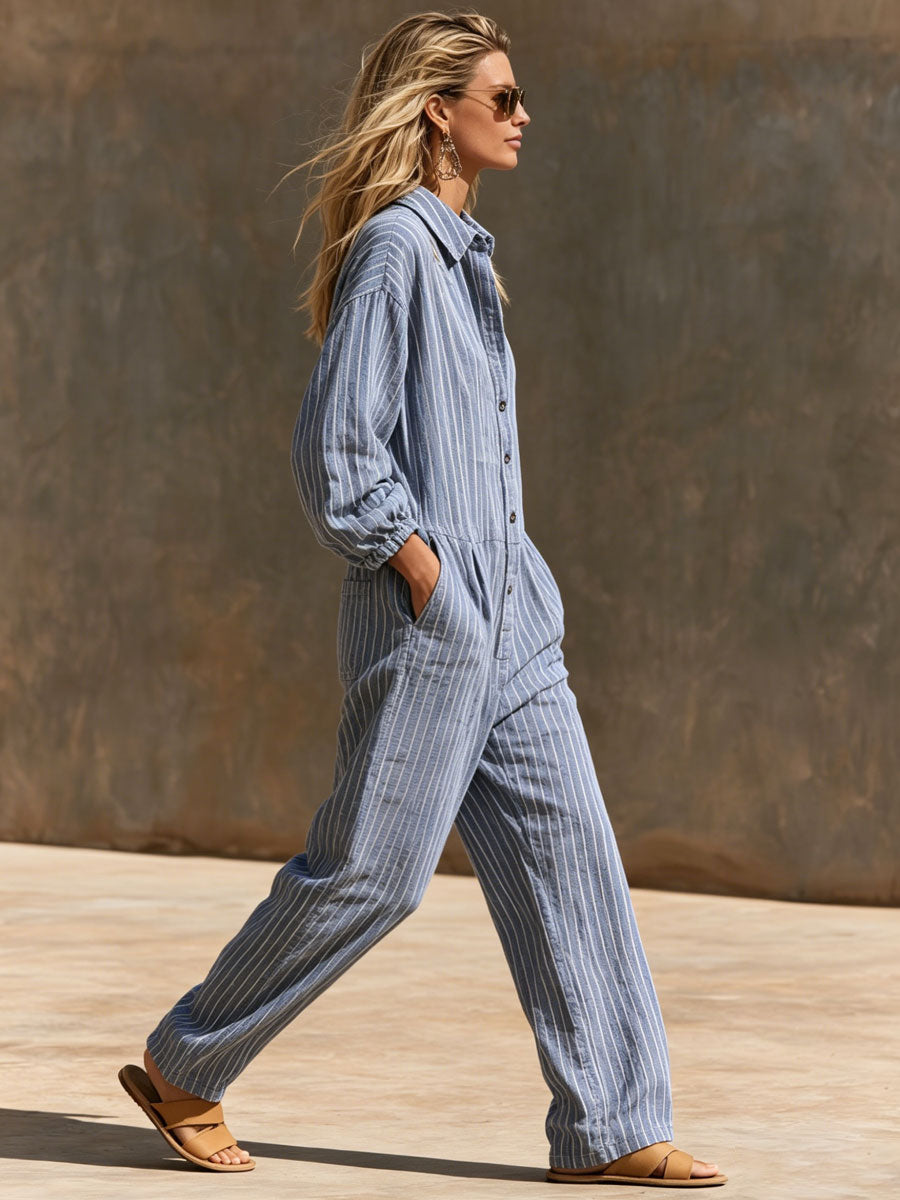 Inga - Overall lässig Retro aus Leinen gestreift
