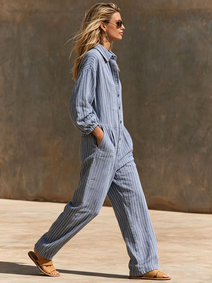 Inga - Overall lässig Retro aus Leinen gestreift