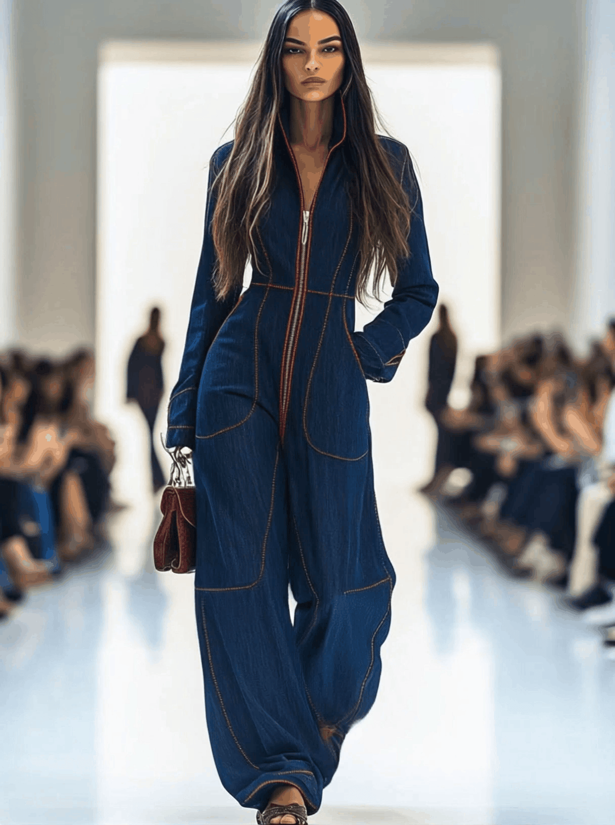 Gertrud - Overall lässig Retro aus Jeansstoff gestreift mit V-Ausschnitt