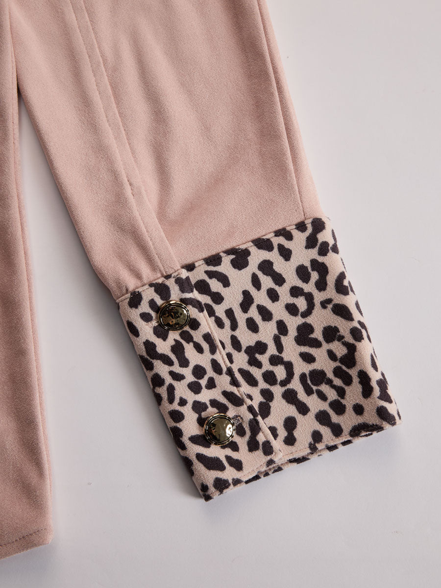 Natalie - Bluse Western im Retro-Stil aus Kunstwildleder Leopardenmuster mit V-Ausschnitt