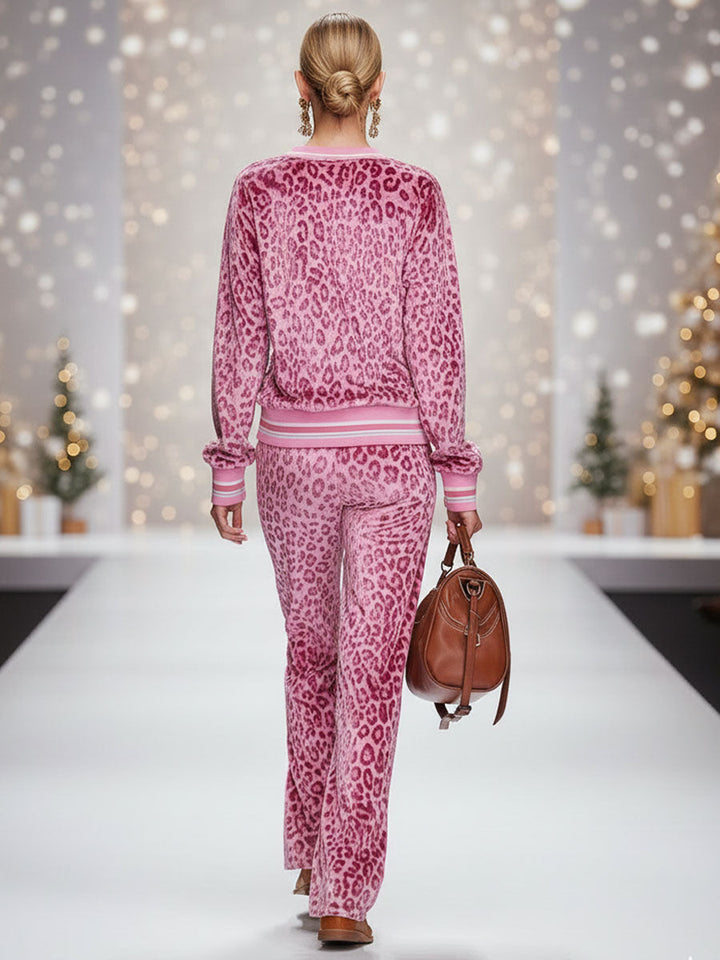 Fenna - Lässiges Hosen-Ensemble Retro aus Samt Leopardenmuster
