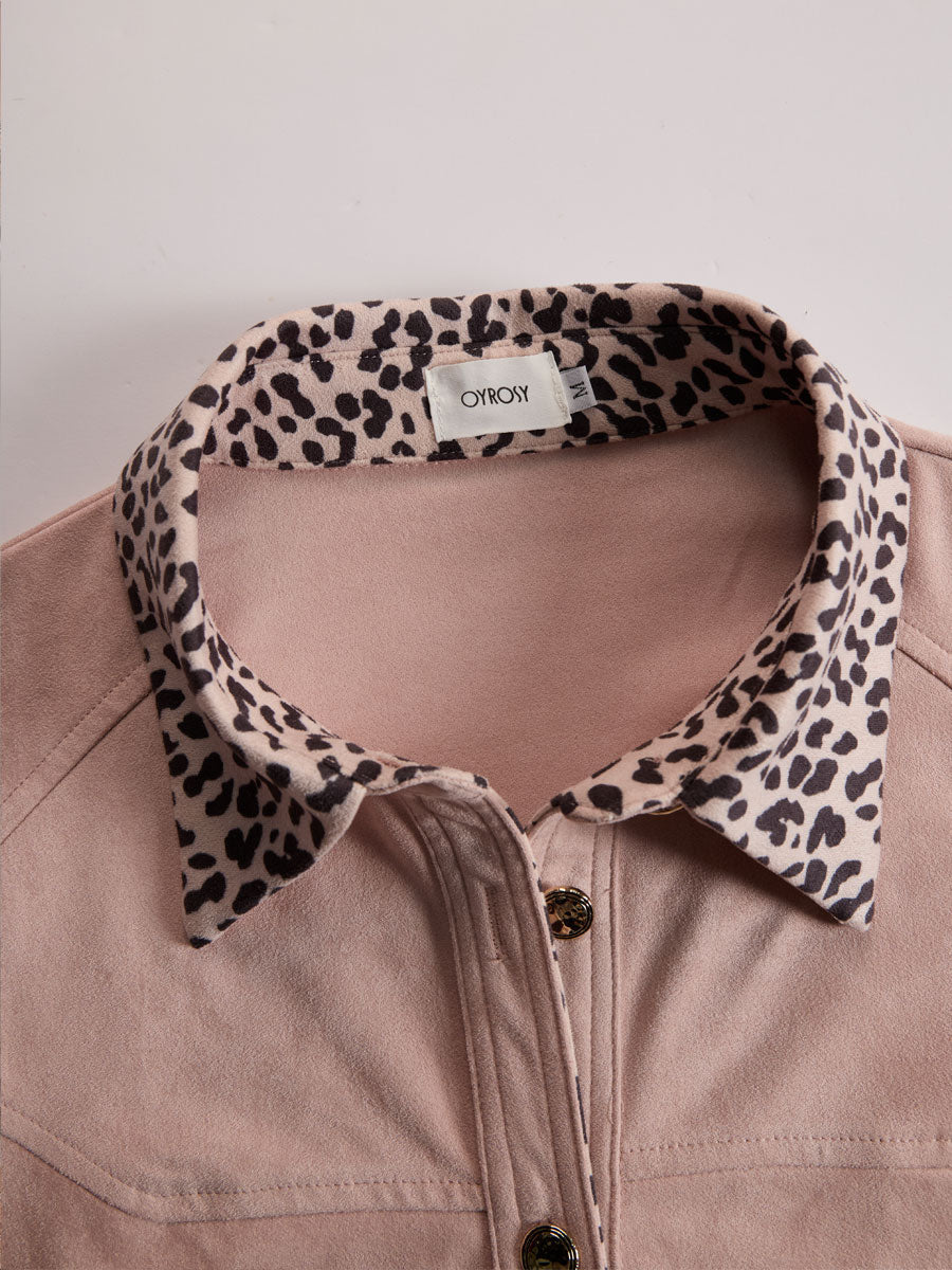 Natalie - Bluse Western im Retro-Stil aus Kunstwildleder Leopardenmuster mit V-Ausschnitt