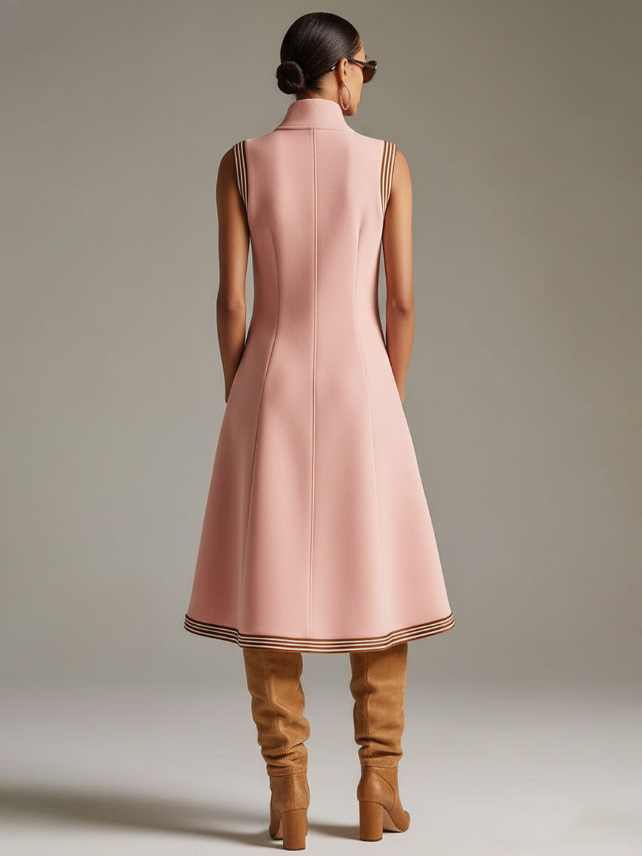 Emma - Midikleid Western im Retro-Stil aus technischem Gewebe gestreift mit Kragen ärmellos