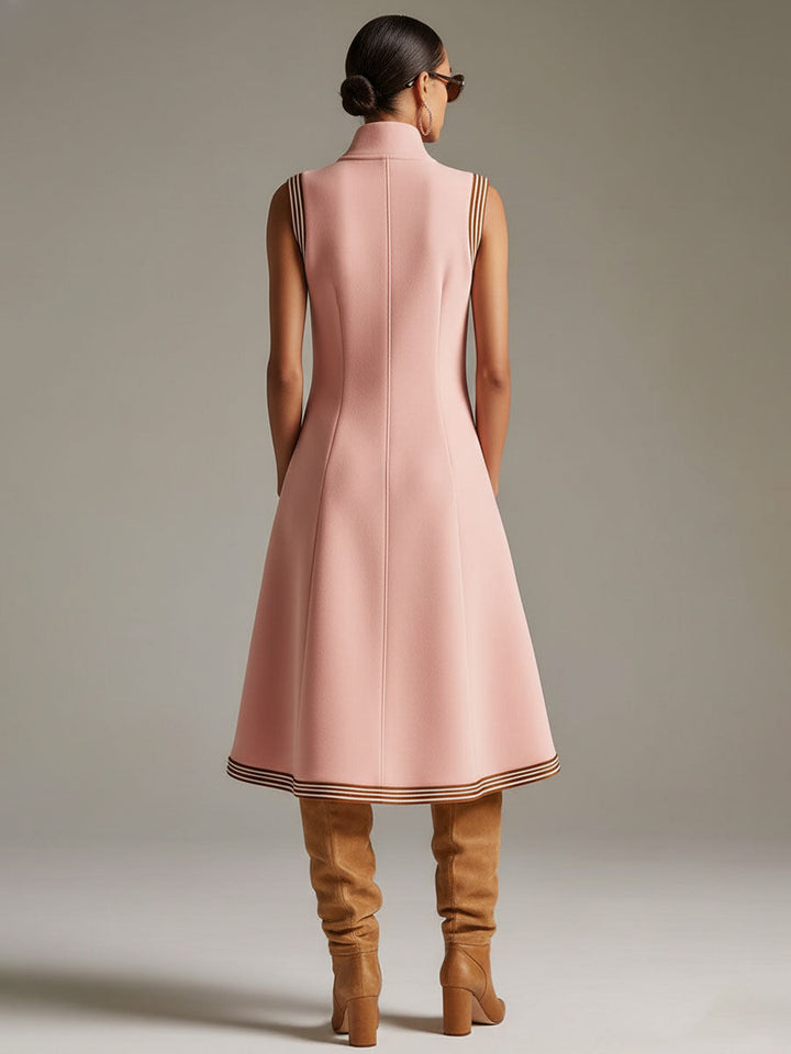 Emma - Midikleid Western im Retro-Stil aus technischem Gewebe gestreift mit Kragen ärmellos
