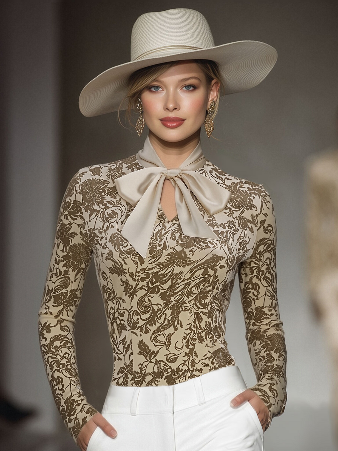 Luisa - Bluse elegant für besondere Abende aus Samt Blumenmuster mit Kragen