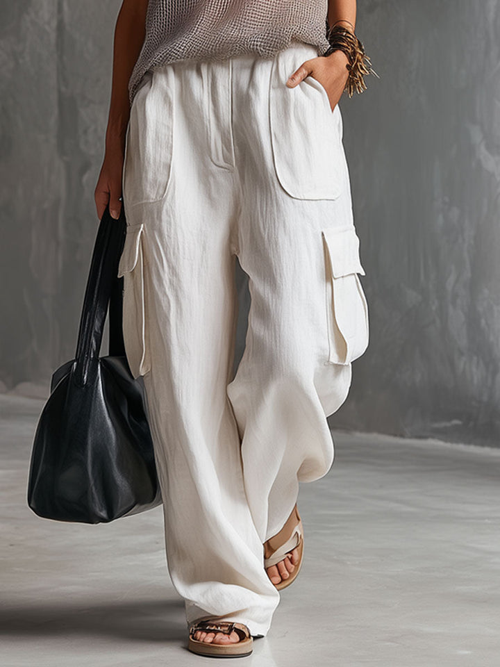 Frieda - Hosen-Ensemble Western im Retro-Stil aus Leinen mit Kragen und Einsätze durchbrochene Details ärmellos