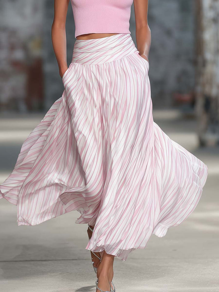 Yasmin - Elegantes Rock-Ensemble im Retro-Stil aus Chiffon gestreift ärmellos