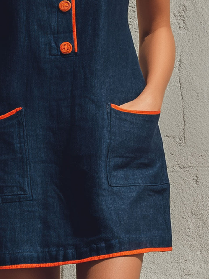 Antje - Minikleid lässig Retro aus Leinen im Farbblock-Design ärmellos
