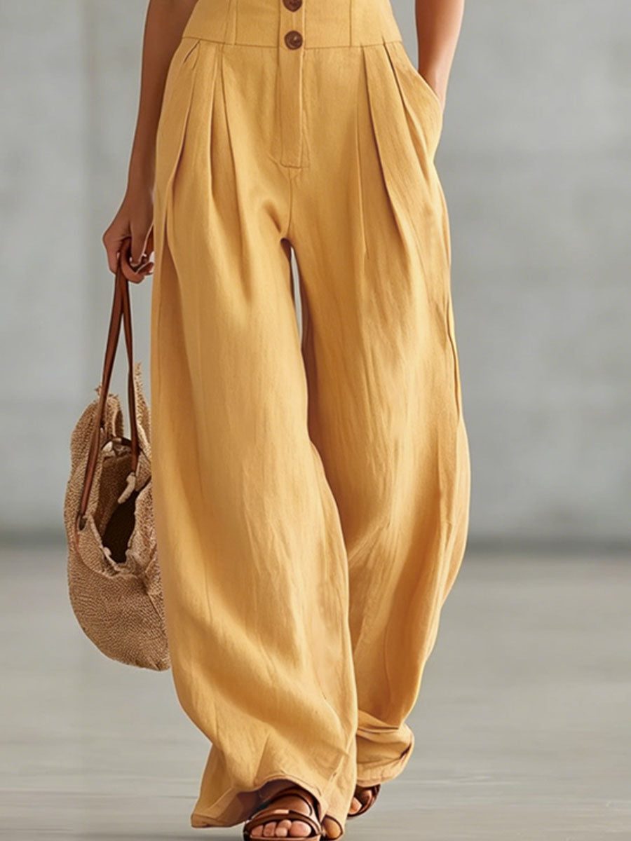 Sabrina - Overall Retro für den Alltag aus Leinen mit Kragen und schmalen Trägern ärmellos