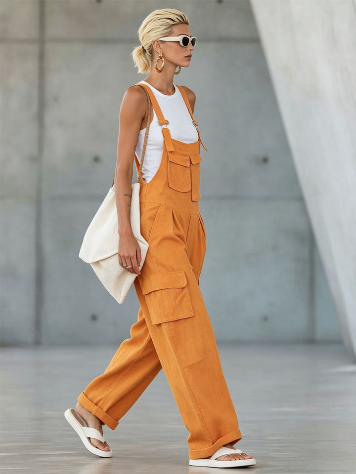 Paula - Overall Western sportlich aus Leinen mit Taschen ärmellos