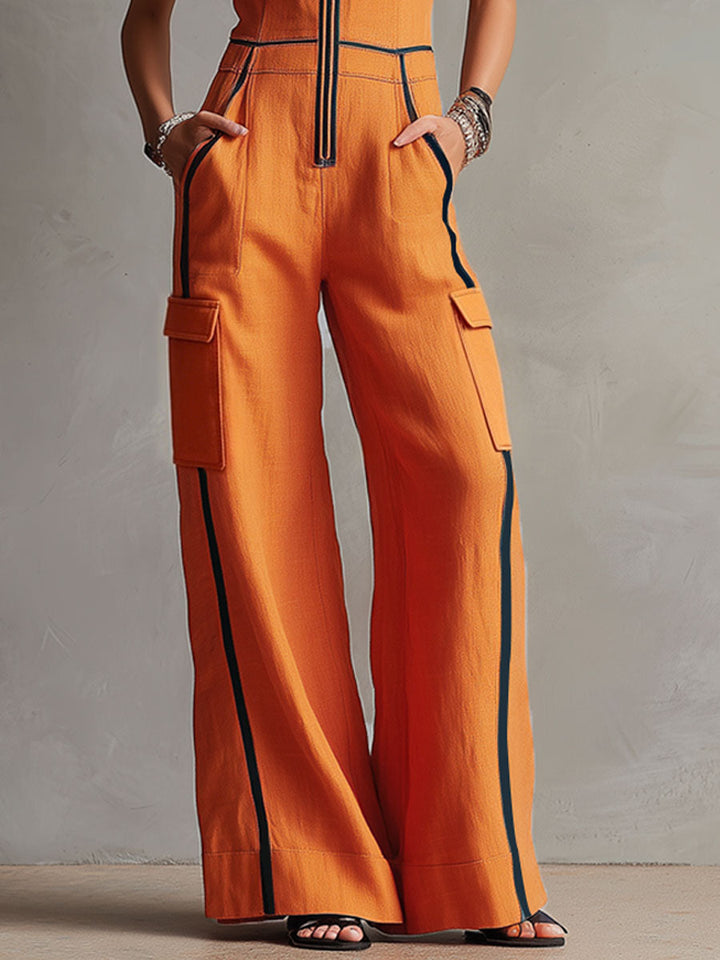 Telse - Overall lässig Retro aus Leinen im Farbblock-Design mit Reißverschluss und Kragen ärmellos