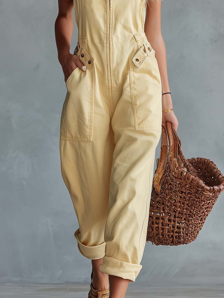 Charlotte - Overall lässig Retro aus Jeansstoff mit Reißverschluss und Kragen ärmellos