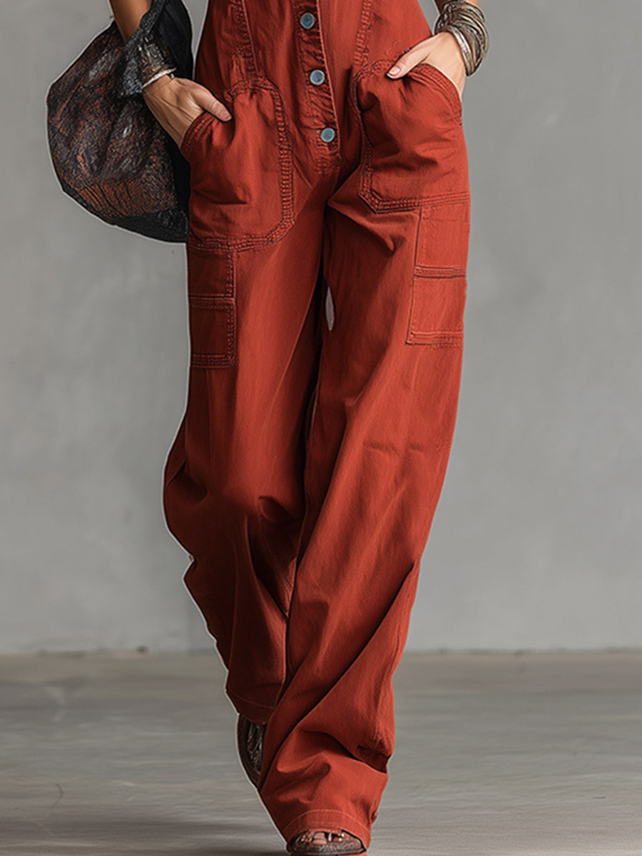 Waltraud - Overall Retro für den Alltag aus Jeansstoff mit Kragen und V-Ausschnitt